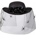 Černý smuteční dámský klobouk se závojem,růží a pavouky – Zboží Mobilmania