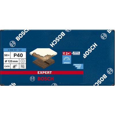 50x Brusný papír s více otvory do excentrické brusky na dřevu a tvrdé dřevo Bosch C470 EXPERT - 125mm, zr.40 (2608901124)