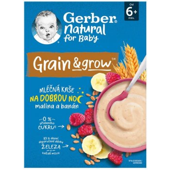 Gerber Natural Mléčná kaše pšenično ovesná malina a banán 220 g