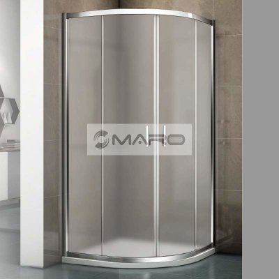 MARO Marty New Kout sprchový čtvrtkruhový s posuvnými dveřmi 90 x 90 x 200 cm, R550, leštěný hliník, výplň: satinato 6 mm G007002123