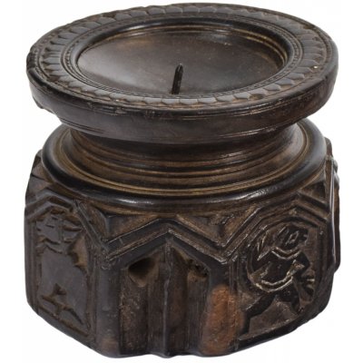 Sanu Babu Dřevěný svícen ze starého teakového sloupu, 10x10x9cm