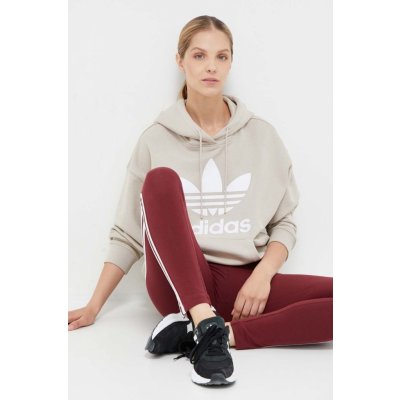 adidas bavlněná mikina Originals dámská béžová s kapucí s potiskem – Zboží Mobilmania