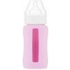 Láhev a nápitka EcoViking Kojenecké láhev skleněná široká silikonový obal růžový 240ml