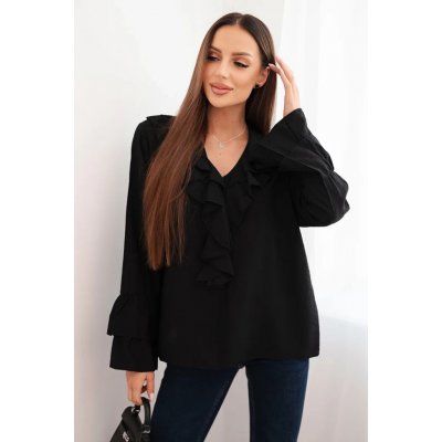 Kesi dámská halenka z viskózy s volány a dlouhým rukávem černá – Zboží Dáma