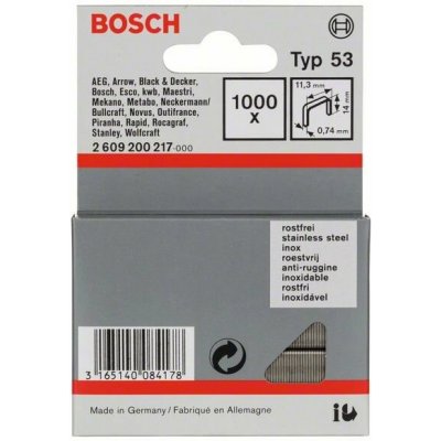 BOSCH Sponky do sponkovačky z tenkého drátu, typ 53, nerezové Typ 53; L = 14 mm (1000 ks) 2609200217 – Hledejceny.cz