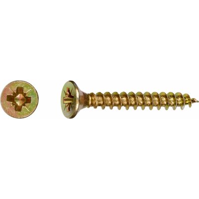 Uni vrut se zápustnou hlavou PZ2 plný závit žlutě pozink. 4x30 mm, 200 ks – Hledejceny.cz