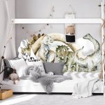 INSPIO Samolepka za postel - Svět dinosaurů auta a dinosauři, za postel, akvarelové samolepky šedá, hnědá, plnobarevný motiv rozměry 210x90 – Zboží Dáma