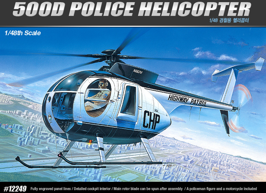 Academy Model Kit vrtulník 12249 HUGHES 500D POLICE HELICOPTER 1:48