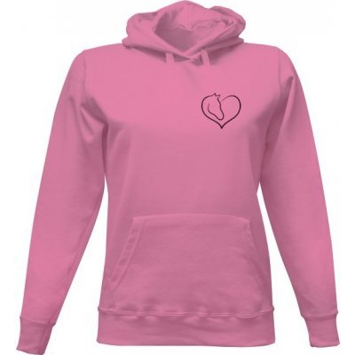 Dámská mikina s kapucí s potiskem Koně v srdci růžová – Sleviste.cz