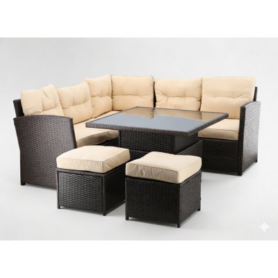 Pro-Tech shop Sada ratanového nábytku hnědá + krémové polštáře 62030 ABI8205 – Hledejceny.cz