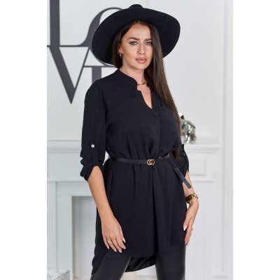 Fashionweek Italská dlouhá košile tunika připomínající košilové šaty K59100-24 černá – Zboží Mobilmania