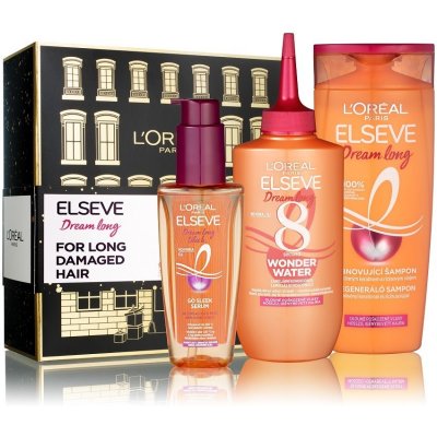 L'Oréal Paris Elseve Dream Long šampon Elseve Dream Long 250 ml + kondicionér Elseve Dream Long Wonder Water 200 ml + sérum na vlasy Elseve Dream Long Go Sleek Serum 100 ml dárková sada – Zbozi.Blesk.cz