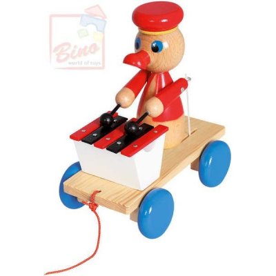 Bino DŘEVO Tahací kačer s xylofonem (dřevěná hračka)