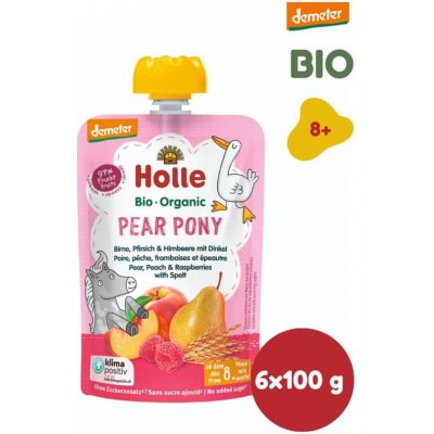 Holle Bio Pear Pony pyré hruška broskev maliny a špalda 6 x 100 g – Zboží Mobilmania