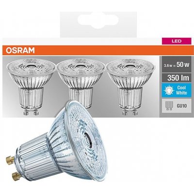Osram Sada LED žárovek reflektor, 3,6 W, 350 lm, neutrální bílá, GU10, 3 ks LED BASE PAR16 50 NON-DIM 36° 4