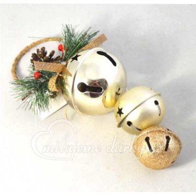 Kovová vánoční ozdoba 3 maxi rolničky na zavěšení zlatá – Zboží Dáma