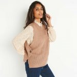 Vesta s knoflíky na bocích hnědošedý melír – Zboží Mobilmania