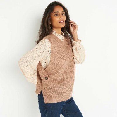 Vesta s knoflíky na bocích hnědošedý melír – Zboží Mobilmania