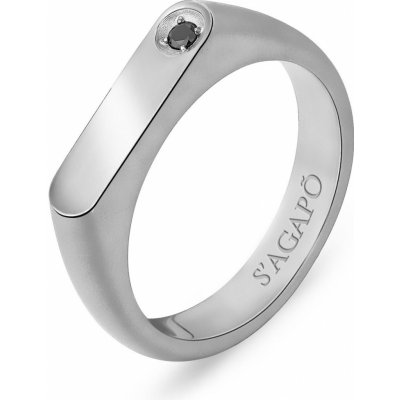 S'Agapõ Pánský ocelový prsten s černým zirkonem Tag Me Too STG33 – Hledejceny.cz