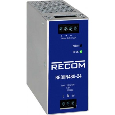 RECOM REDIIN480-24 síťový zdroj na DIN lištu 24 V 20 A 480 W Počet výstupů:1 x Obsah 1 ks