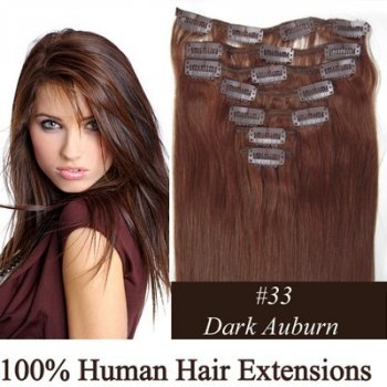 CLIP IN (klipy) pravé lidské vlasy remy 45cm odstín 33 tmavý mahagon 7 částí