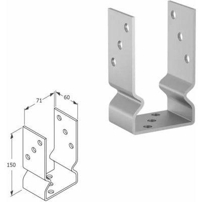 Domax šroubovací patka sloupku typu U (ZNO) PSOZ 70 - 71 x 60 x 150 x 4.0 mm 6 ks – Hledejceny.cz
