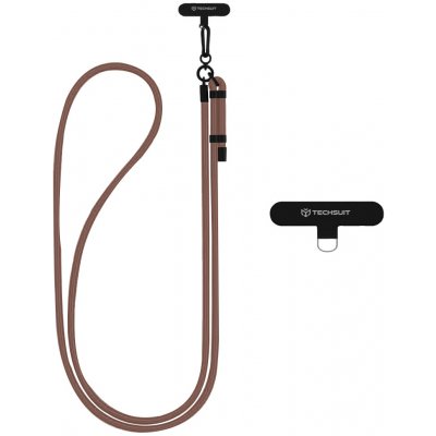 Techsuit - Lanový popruh na krosnu RCS1-72 - pro telefony, karabina, nylonový oplet, odolný, nastavitelný - Coffee Bean – Zboží Mobilmania