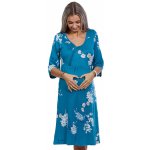 Tyrkysová luxusní jemná těhotenská i kojící košilka s 3/4 rukávem na zip a šedé květy 1D1289 modrá – Zboží Mobilmania