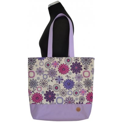 Látková nákupní taška přes rameno fialková Květiny – Zboží Mobilmania