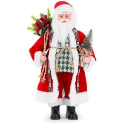 MagicHome Vánoční dekorace Santa s pytlem s dárky a stromečkem keramika 46 cm