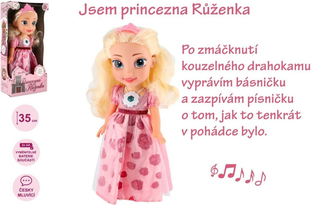 Teddies princezna Růženka plast 35cm česky mluvící na baterie se zvukem 17x37x10cm