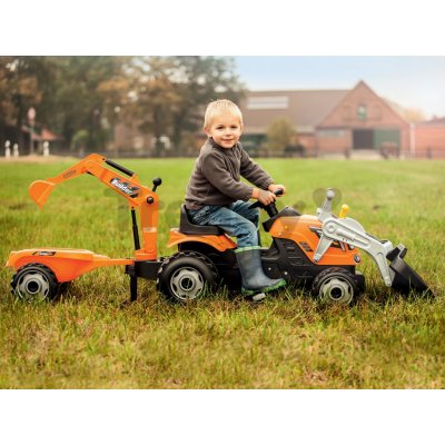 Builder Max Šlapací traktor s bagrem a vozíkem oranžový – Zboží Mobilmania