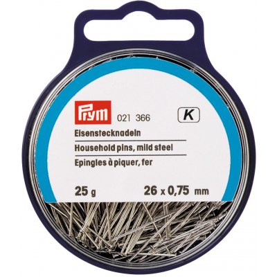 PRYM Špendlíky, 0,75 x 26 mm, stříbrné barvy, 25 g, krabička s poutkem – Zbozi.Blesk.cz