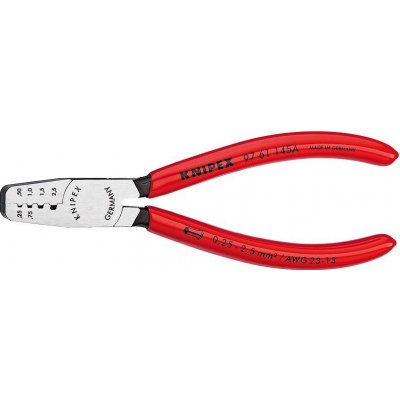 KNIPEX - kleště lisovací - 145mm - na kabelové koncovky, k lisování dutinek DIN 46228 část 1+4, 0.25-2.5mm² (9761145A)