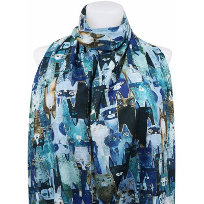 Biju dámský teplý obdélníkový šál 3015-35 abstraktní kočky se zlatou nitkou modré 7200672-6 – Zboží Dáma