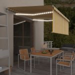 zahrada-XL Automatická markýza roleta LED a senzor větru 4,5x3 m žlutobílá – HobbyKompas.cz