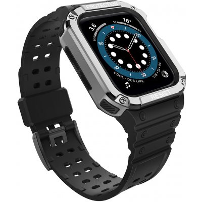 Hurtel Ochranný řemínek s pouzdrem pro Apple Watch 7 / 6 / 5 / 4 / 3 / 2 / SE (41 / 40 / 38 mm) pancéřové pouzdro na hodinky černé / stříbrné 5907769311925 – Zboží Živě