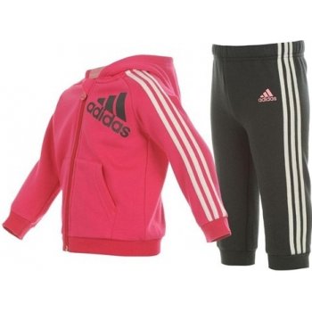 Adidas 3 Stripe Hooded Jog Suit Baby Pink White