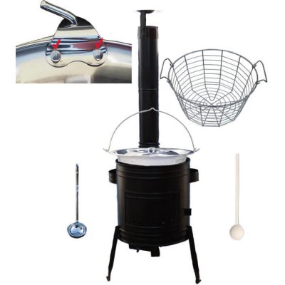Kessel kotlík na guláš nerez 20 l 0,8 mm zesílený s nitmi Drátěný koš 18 L kovová kotlina 42 cm poklice nerez 46 cm naběračka 350 ml a vařečka 50 cm Easy party (KOV) – Hledejceny.cz