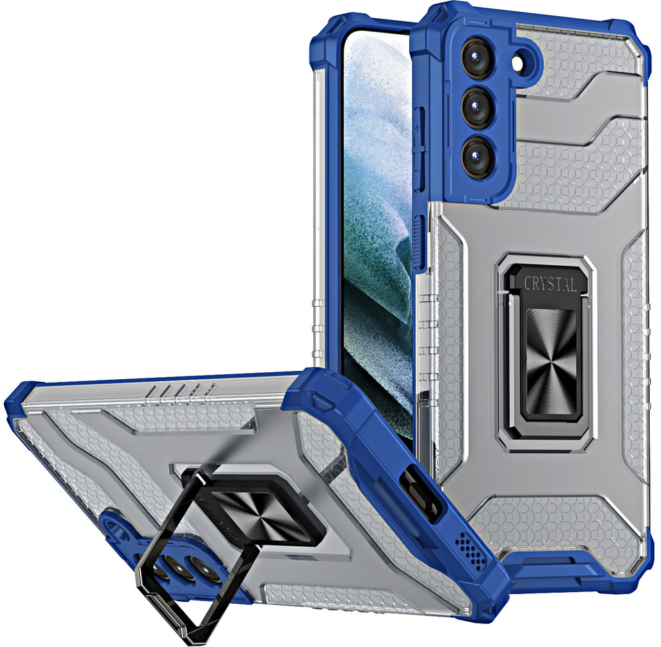Pouzdro Hurtel Crystal Armor se stojánkem Samsung Galaxy S21 FE - modré