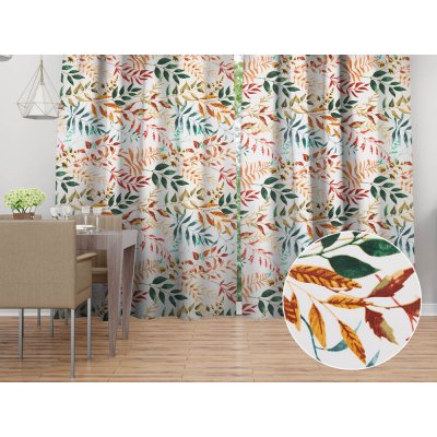 Biante Bavlněný závěs Sandra SA-712 Podzimní větvičky s listy na bílém 150x190 cm – Zboží Dáma