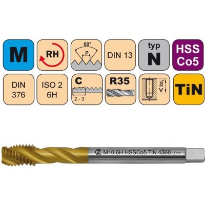 Závitník strojní M6x1 ISO2 HSSCo5 TiN DIN 376 RSP354360 CZZ4360-M6-ISO2 – Zboží Mobilmania