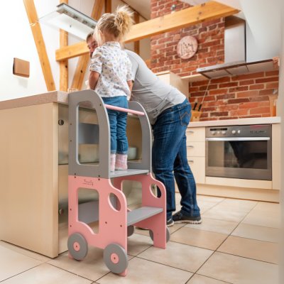 Family scl Montessori učící věž s motivem auta 3v1 Růžová Šedá – Zboží Dáma