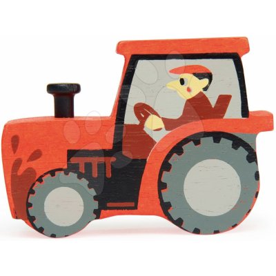 Tender Leaf Toys Dřevěný traktor s přívěsem Tractor and Trailer s farmářem ovcí a oslem