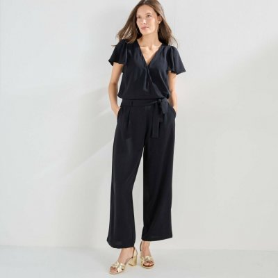 Overal s překříženým výstřihem a páskem černý – Zboží Mobilmania