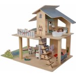 Dřevěný domeček pro panenky Doll´s House with Furnitures Eichhorn patrový se 4 pokoji 3 figurkami a nábytkem výška 44 cm – Sleviste.cz