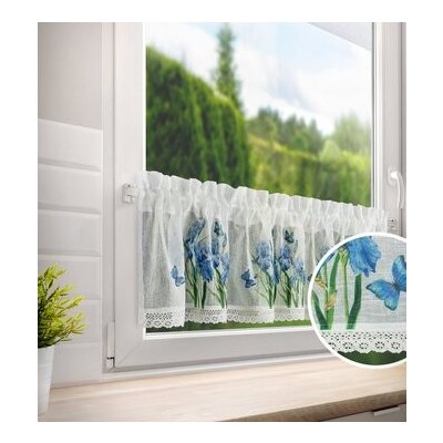 Vitrážková záclona s modrými květy biela Šírka 150 cm | Dĺžka 60 cm – Hledejceny.cz