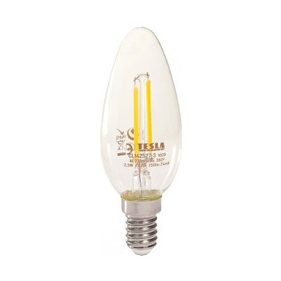 Tesla LED žárovka CRYSTAL RETRO CANDLE svíčka/ E14/ 2,5W/ 230V/ 250lm/ 2700K/ teplá bílá/ čirá – Zboží Mobilmania