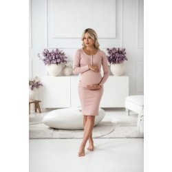 milk & love těhotenské a kojící šaty žebrované Tummy pudrově růžová