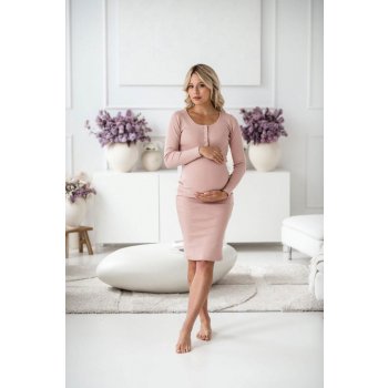 milk & love těhotenské a kojící šaty žebrované Tummy pudrově růžová
